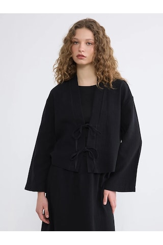 Lc Waikiki Siyah Şal Yaka Oversize Kadın Kimono