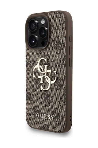 Apple Uyumlu iPhone 16 Pro Max Kılıf Guess Lisanslı Bilek Askı İpli Metal 4g Ve Yazı Logolu Kapak Kahveren
