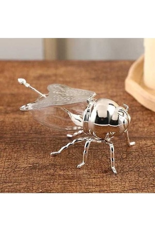 Pazly Altın Kaplı Gümüş Lüks Arı Bal Kavanozu - Şeffaf Cam Kavanoz - Mutfak Dekorasyonu İçin Bal, Baharat Saklama Kavanozu - Bal Kaşığı İle Gümüş