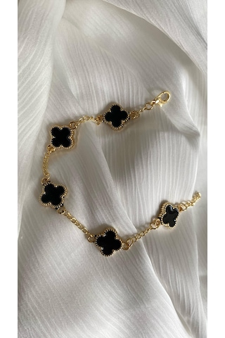 Yonca Çelik Bileklik Siyah Sarı Altın