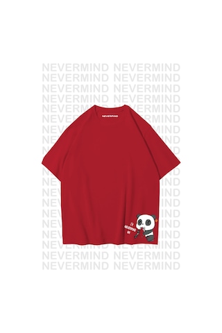 Nevermind Unisex Kadın Erkek Nevermınd Panda Özel Tasarım Baskılı Oversize Kırmızı
