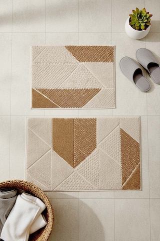 Terra Geometrik 2 Li Banyo & Klozet Paspas Takımı Kahverengi