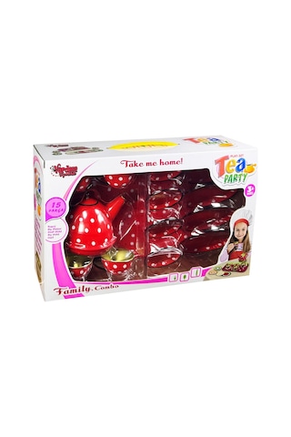 Vardem Puantiyeli Metal Çay Seti 14 Parça Kırmızı