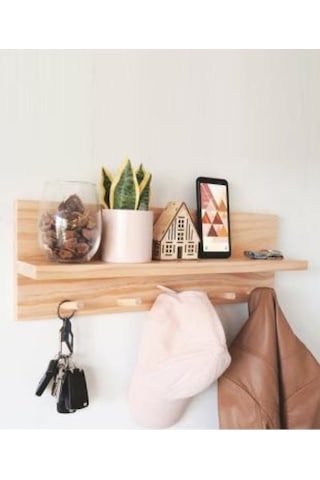 Mrtahsap Dekoratif Ahşap Askılık Duvar Rafı 60 Cm