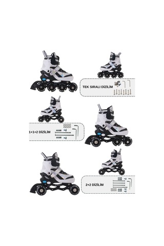 Melek Kanatlı Işıklı Çocuk Pateni Ve Dizlik Seti Silikon Teker Ayarlanabilir Paten Çantalı Siyah Siyah