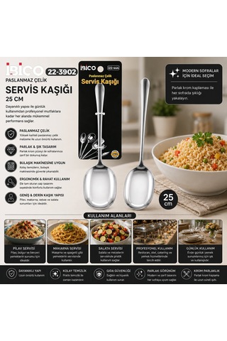 İbico İ22-444 25cm Krom Metal Servis Kaşık - 12'li Paket Diğer