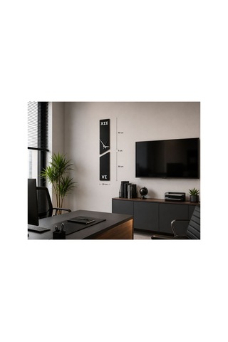 Arliadesign Modern Dekoratif Duvar Saati 20 X 100 Cm / Siyah Beyaz 5 Mm Mdf / Sessiz Mekanizmalı Salon Ve Ofis Saati