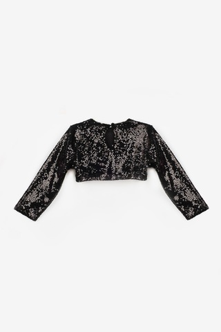 Le Mabelle Siyah Uzun Kollu Pullu Kız Çocuk Crop Bluz Siyah