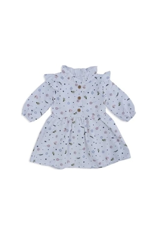 Çiçekli Mevsimlik Uzun Kol Kız Çocuk Elbise 001