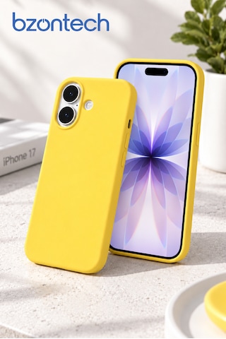 Apple Apple iPhone 17 Uyumlu Kılıf Renkli Lansman İçi Kadife Yumuşak Kamera Yükseltili Silikon Bordo Sarı