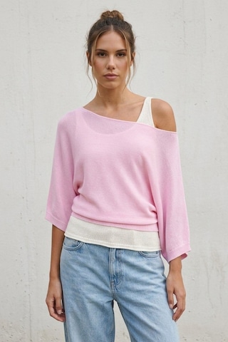 Madmext Pembe Geniş Yaka Çift Katlı Triko Kazak Mg2780