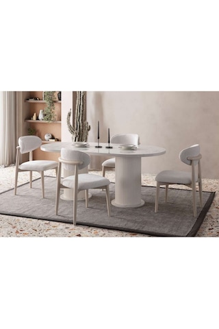 Cipollino Modern Yemek Masası Takımı 4 Sandalye Mermer