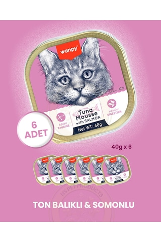 Wanpy Kedi 40g 6'lı Ton Balıklı & Somonlu Alutray Yaş Mama