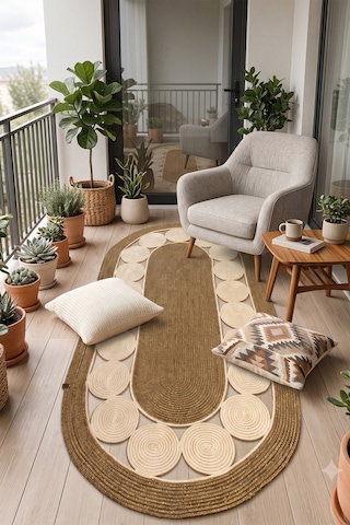 Jüt Hasır Oval Kilim Dekoratif Örgü Model Halı Salon Oturma Odası Mutfak Koridor Yatak Odası Banyo Balkon Yolluk Bohem Ev Dekoru 233hasırkrem
