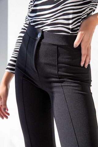 Ckm Moda Faylinn Yüksek Kalite Yüksek Bel Toparlayıcı İspanyol Paça Pantolon Siyah