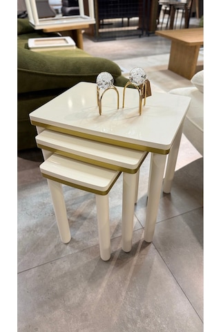 3lü Bohem Zigon Sehpa Gold Altın - Krem
