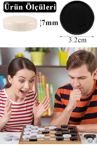 Tavla Pulu Orta Boy No:3 1 Paket Tavla Ve Dama Taşı Plastik 3.2 Cm Zar Hediyeli Gri Siyah 32 Mm Oyun Pulu