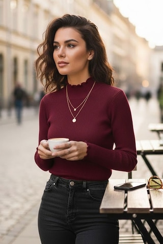 Tarz Cool Kadın Bordo Yarım Balıkçı Detaylı Triko Kazak Bordo