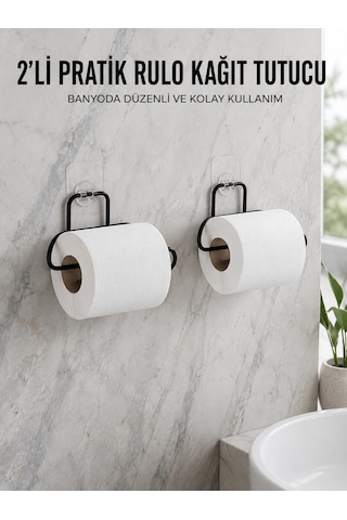 2 Adet Siyah Yapışkanlı Kağıtlık Duvar Tipi Tuvalet Kağıdı Ve Rulo Tutucu Renkli