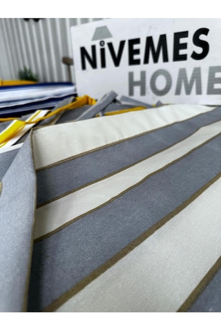 Nivemeshome Branda Balkon Perdesi Kornişli Ve Bağcıklı Fon Perde Yeni Kumaş Versiyon Gri-krem 200 X 150 Çok Renkli