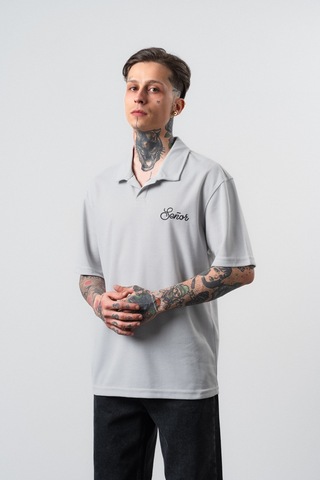 Respire Erkek Senor Yazılı Polo Yaka Regular Fit T-shirt Gri