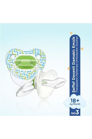 Wee Baby  Şeffaf Desenli Damaklı Emzik No:3 Yeşil 18+ Ay
