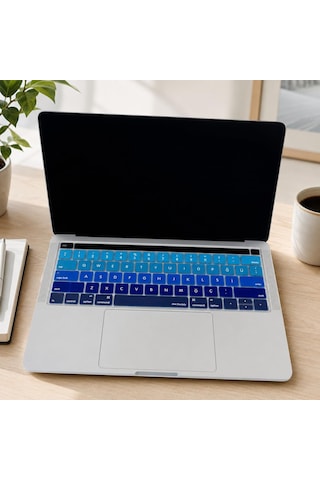 Türkçe Q Keyboard Cover Macbook Pro Touch Bar 13 İnç 15 İnç Uyumlu A1706 A1989 A2159 A1707 A1990 Us Ansı Amerikan Düz Enter Silikon Klavye Koruyucu Lacivert Mavi