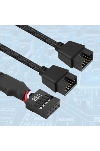 Usb Başlık Ayırıcı, 2 Adet Usb 2.0 9 Pinli Dişi - Çift 9 Pinli Erkek Uzatma Kablosu, Anakart 9 Pinli Usb2.0 Başlık Ayırıcı Naylon Örgülü
