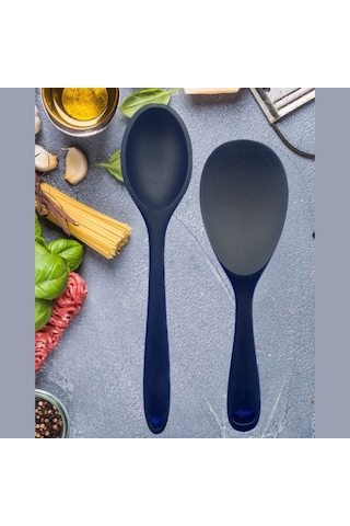 Sert Uçlu Silikon Kaşık Seti 28cm/22cm Siyah