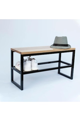 Elona Doğal Ahşap Metal Ayakkabı Rafı Siyah