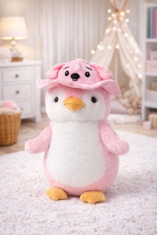 Şapkalı Penguen Peluş Pembe 35 Cm