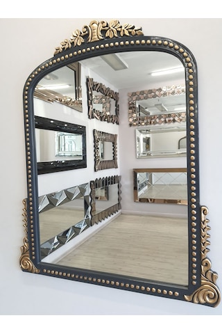 Ayna Denizi Lady Anthracite Gold Model Antrasit Altın Renk Dekoratif Ayna Altın