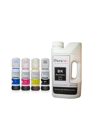 DURUINK EPSON EcoTank L3160 103 UYUMLU MÜREKKEP SETİ 4 RENK X 70ML+1000ML SİYAH