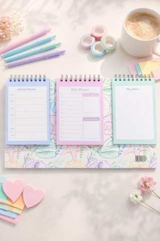 Lizy Masaüstü Planner Takvim 3 Bölmeli - Haftalık Ve Günlük Liste, Not Sayfaları Model-2