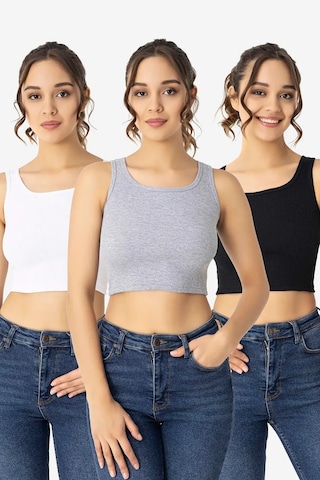 Terrien Delux Serisi Spor Sokak Modern Kadın Pamuklu Kaşkorse Bisiklet Yaka Crop 3'lü Set Beyaz Siyah Gri