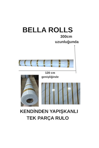 120cmx300cm Tek Parça Yapışkanlı Rulo Gold Çizgili Mermer Desenli Duvar Paneli Kağıdı Qm0136