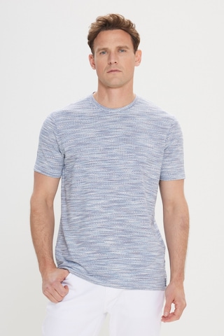 AC&Co / Altınyıldız Classics  Erkek Mavı Slim Fit Dar Kesim Bisiklet Yaka Pamuklu Jakarlı Tişört Mavi