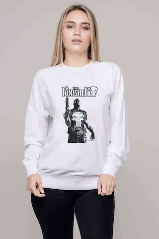 The Punisher Frank Castle Jon Bernthal Baskılı Beyaz Kadın Sweat