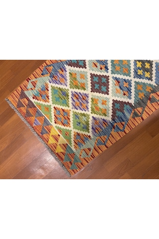 El Dokuma Afgan Kilim Yolluk 100% Yün Kök Boya Çok Renkli