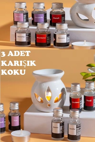 Sonx 3 Lü Aromaterapi Uçucu Yağ Seti Ve Seramik Buhurdanlık