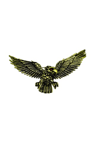Altın Ton Kızıl Gözlü Kartal Figürlü Erkek Kadın Ceket Aksesuar Broş Sarı