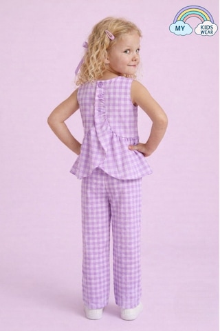 My Kids Wear Kız Çocuk Pötikareli Peplum Bluz Ve Pantolon Takımı 12694 Lila