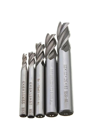 HSS Düz Shank 4 Flüt End Mill Kesici CNC Uç 10 lu Set 1.5mm-10mm
