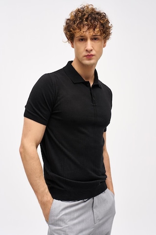İgs Siyah Slim Fit Dar Kalıp Polo Yaka Düz Kısa Kollu Triko Tişört-16327