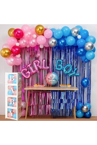 Cinsiyet Belirleme Parti Seti Baby Kutu,fon Perde, Folyo Balon Ve Balon Zincir Seti Konsept 2