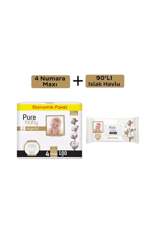 Purebaby Cırtlı Bez 4 Numara Maxi 100 Adet + Islak Havlu