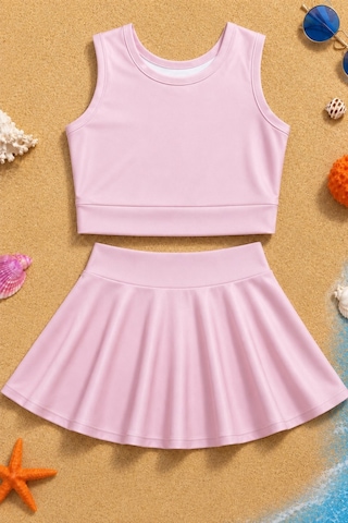 Esila Kids Kız Çocuk Mayo Takım Şort Etekli Alt Ve Üst Pembe