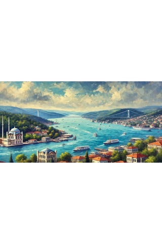 İstanbul Boğaz Manzarası Kanvas Tablo 60x120cm Çok Renkli