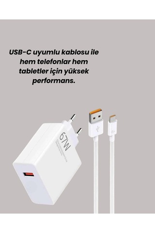 Güvenli Ve Hızlı Şarj İçin 67w Turbo Adaptör Type-c Kablo İle