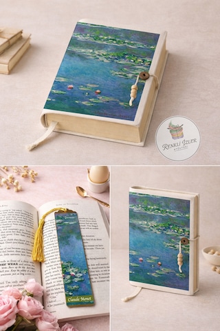 Kitap Kılıfı Ve Metal Kitap Ayracı Seti Claude Monet Nilüferler
